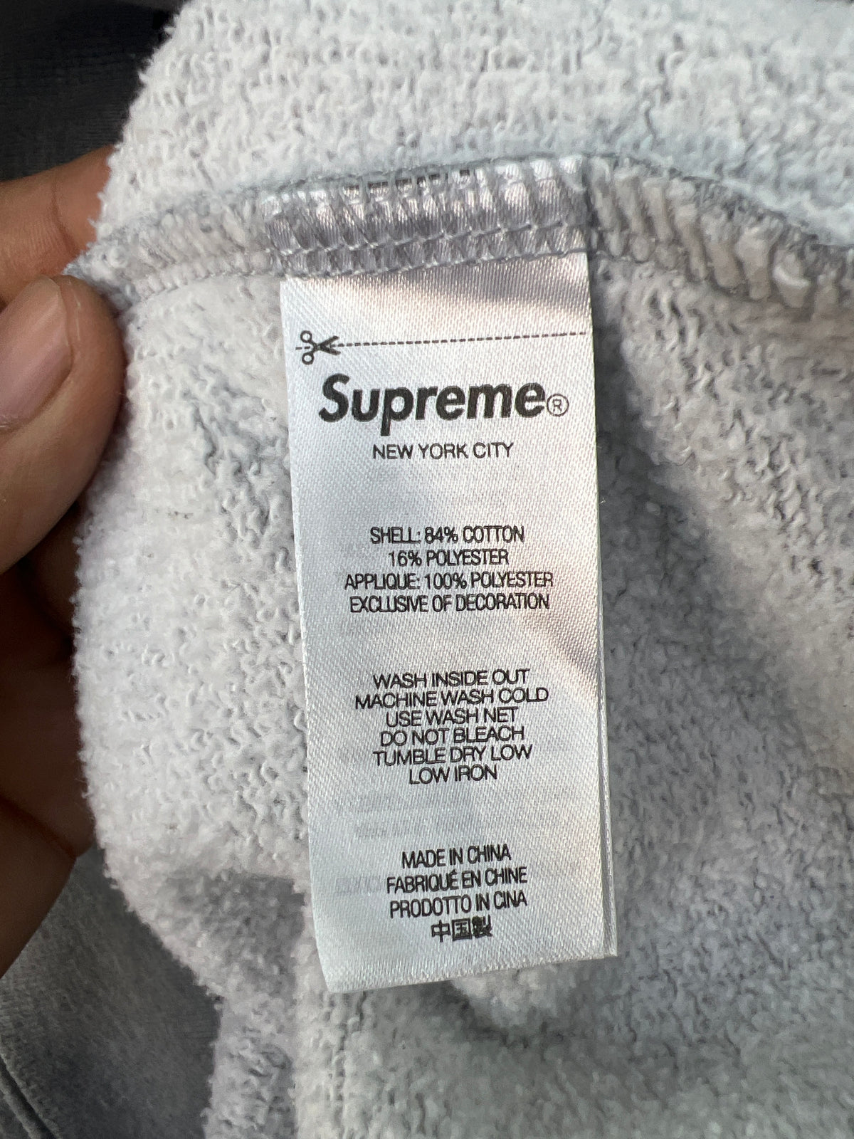 Supreme Hoodie Grey Satin Applique Preloved