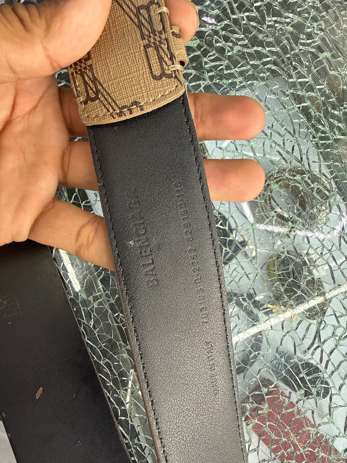 Balenciaga BB Signature Canvas Leather Belt Monogram Beige