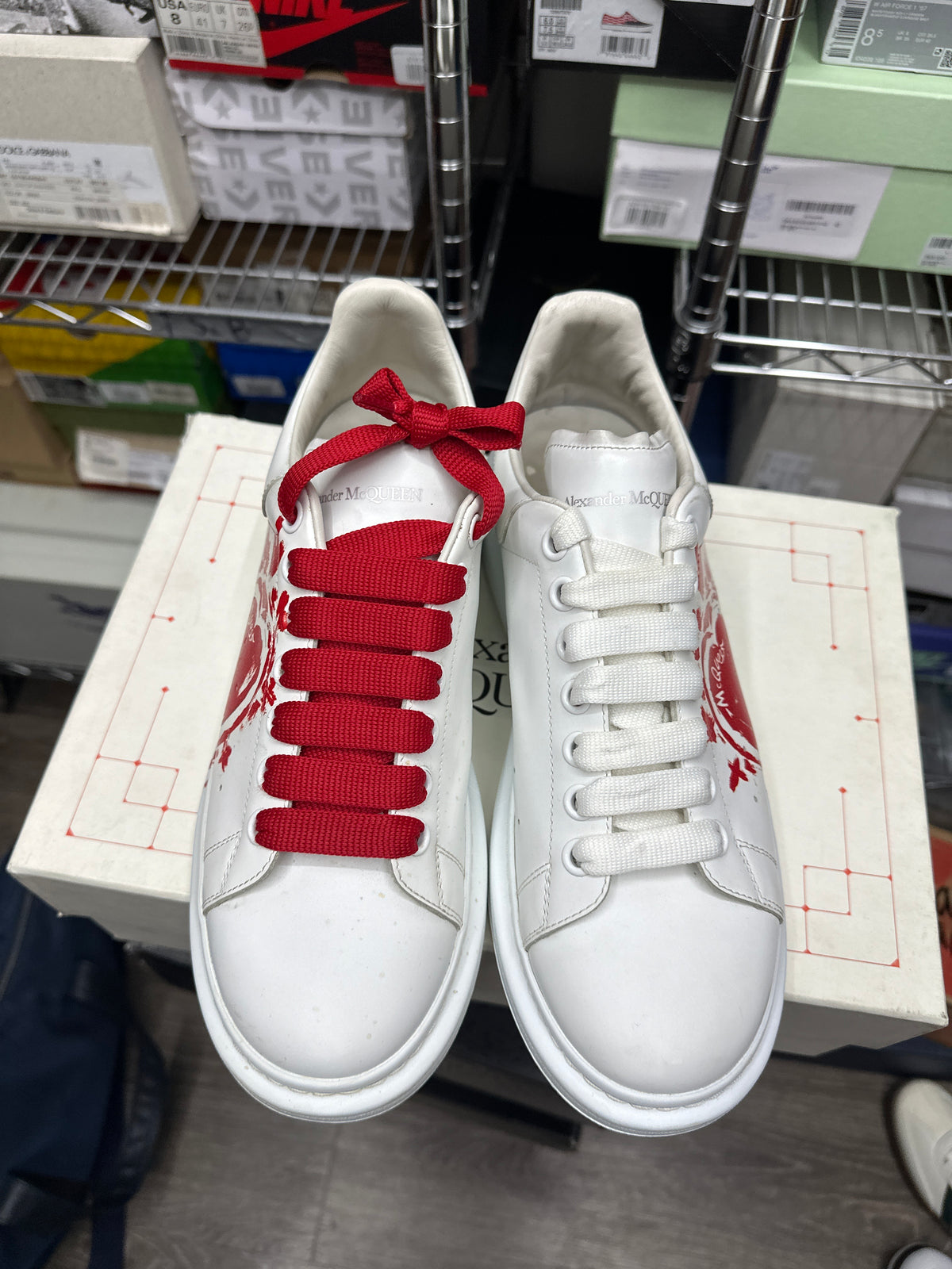 Alexander McQueen White W/Red Heart Preloved Size 43