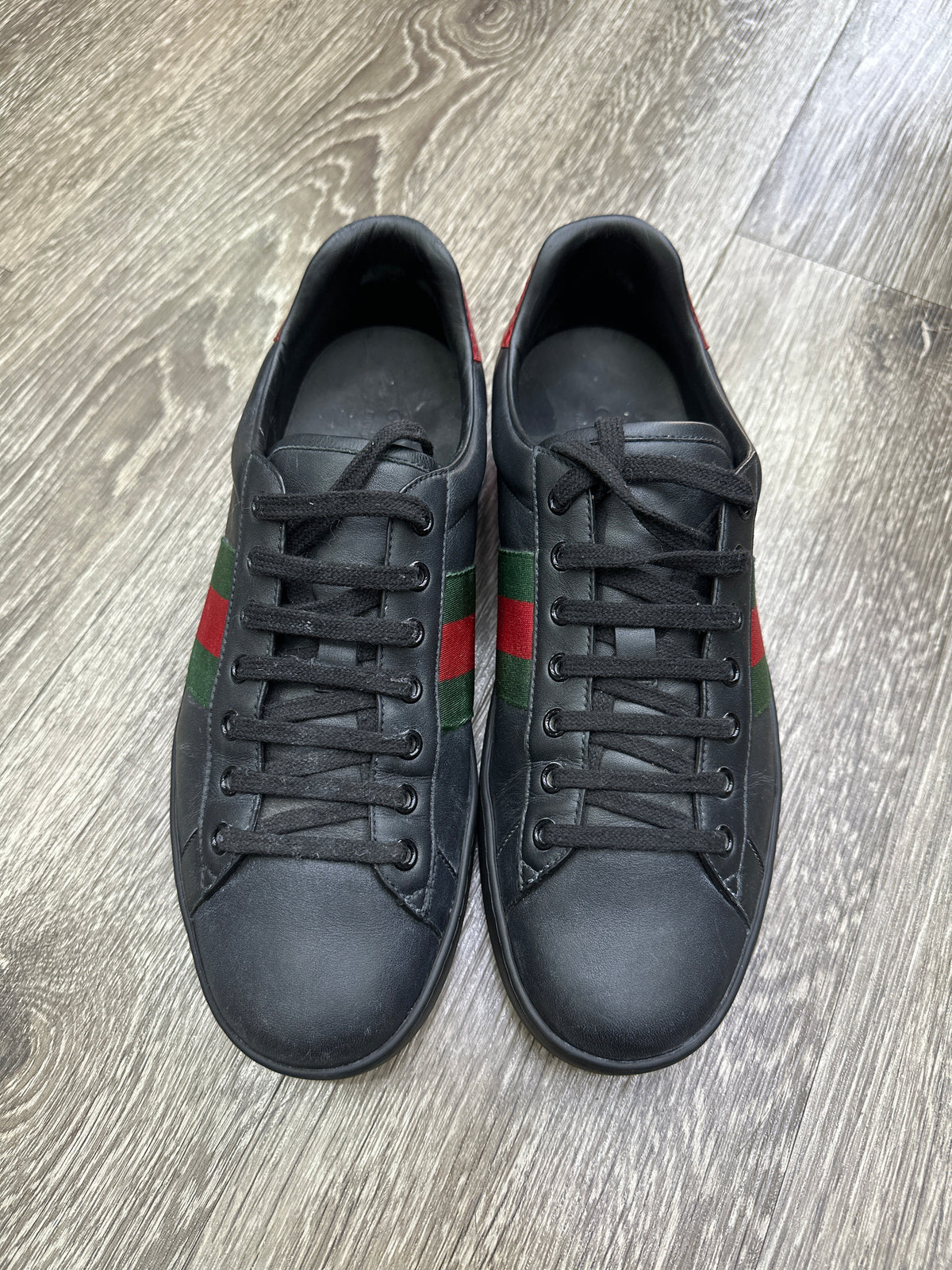 Gucci Ace Black W Red/Green Stripe Preloved