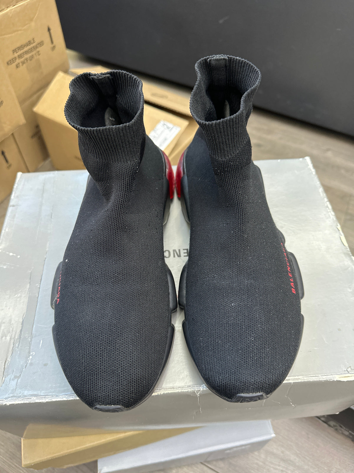 Balenciaga Speed Sneaker Blk/Red Clear Sole Preloved