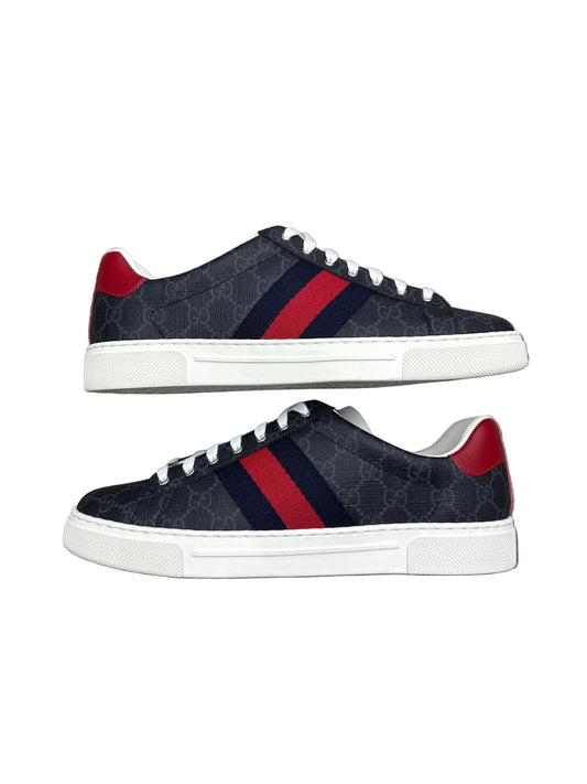 Gucci Ace Black GG Supreme Red/Blue Stripe New