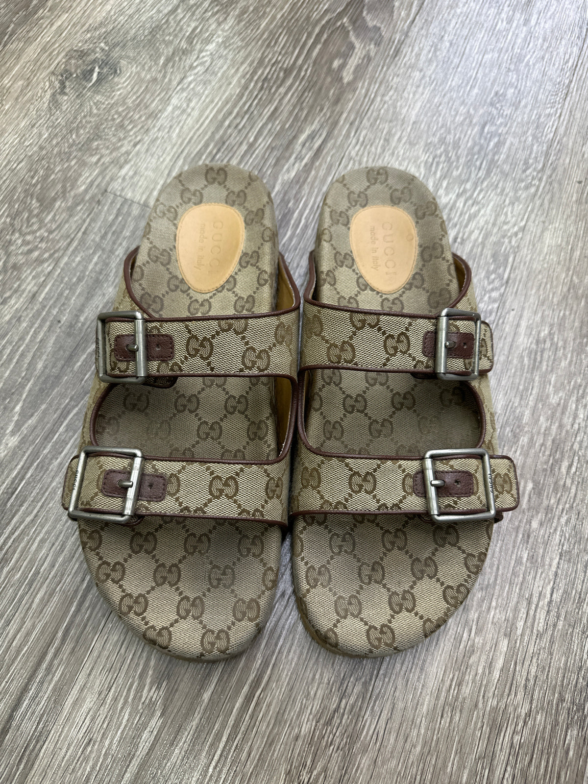 Gucci GG Canvas Double Strap Slides Preloved Size 13