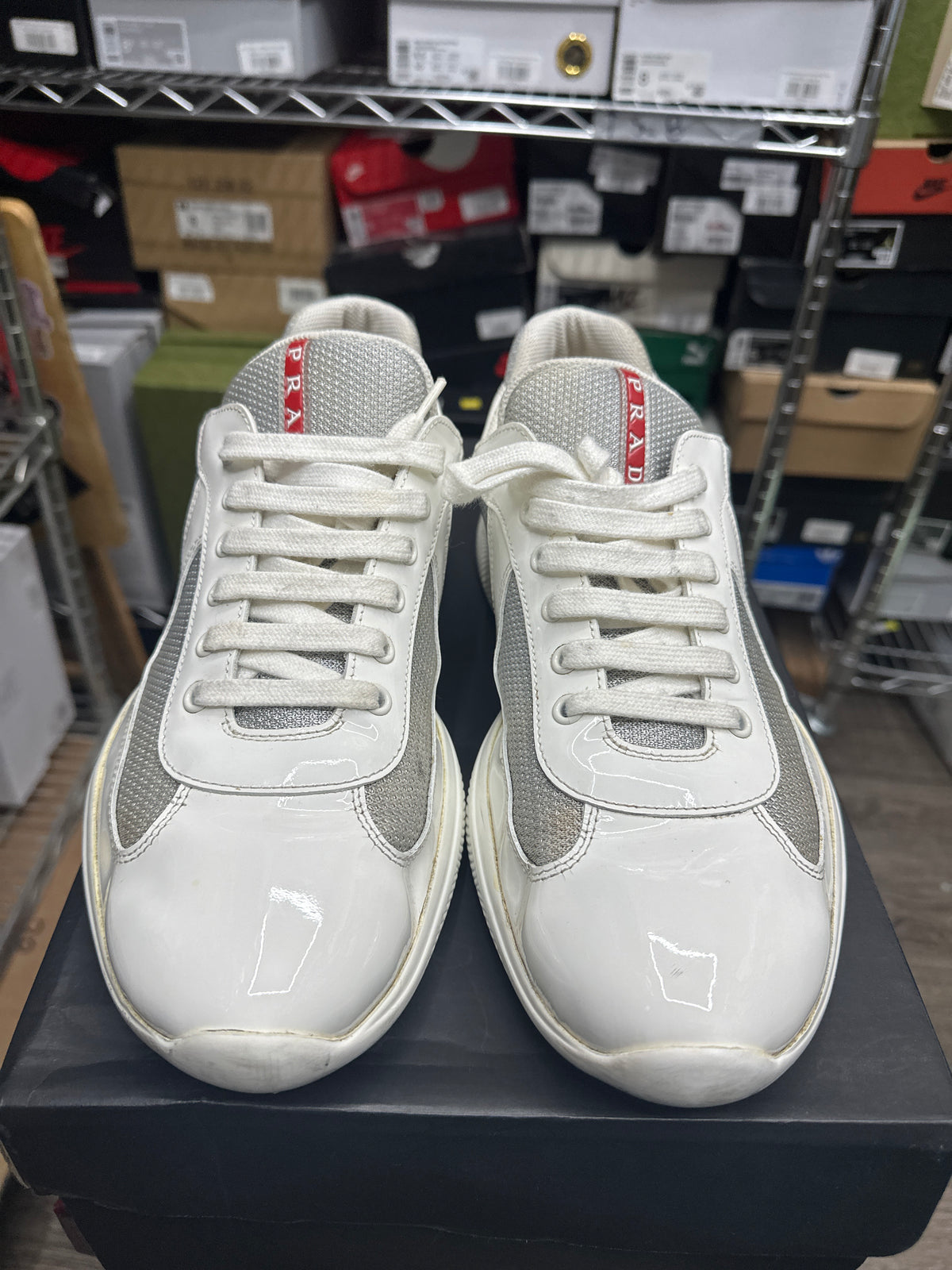 Prada America’s Cup Low White Silver/Grey Preloved Size 10