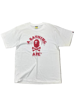 Bape Drip Ape Crossbone College Tee White/Red Preloved