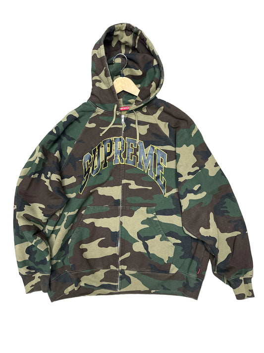 Supreme Cracked Raglan Zip Up Hooded Sweatshirt Woodland Camo Preloved