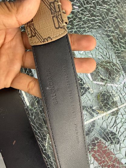 Balenciaga BB Signature Canvas Leather Belt Monogram Beige
