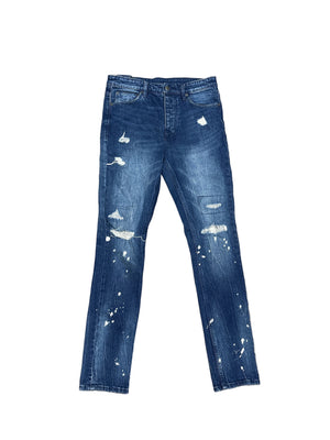 Ksubi Blue Distressed Paint Splattered Jeans