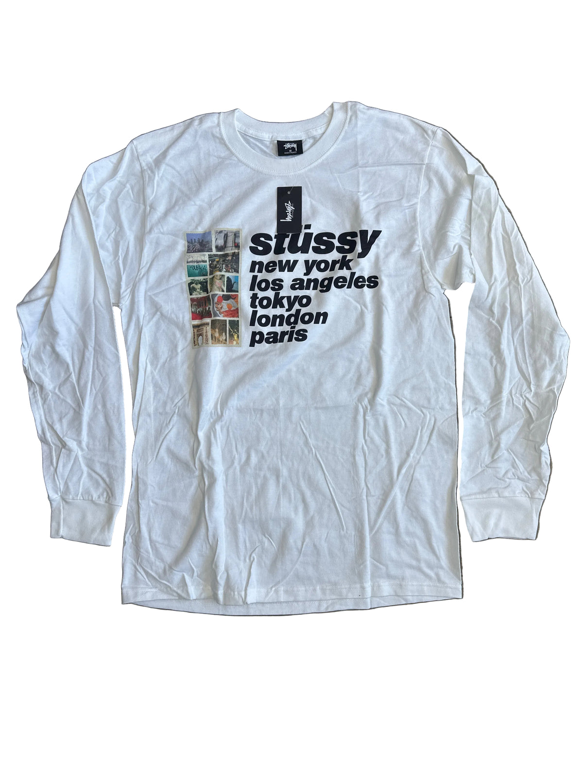 Stussy Italic Collage LS Tee White New