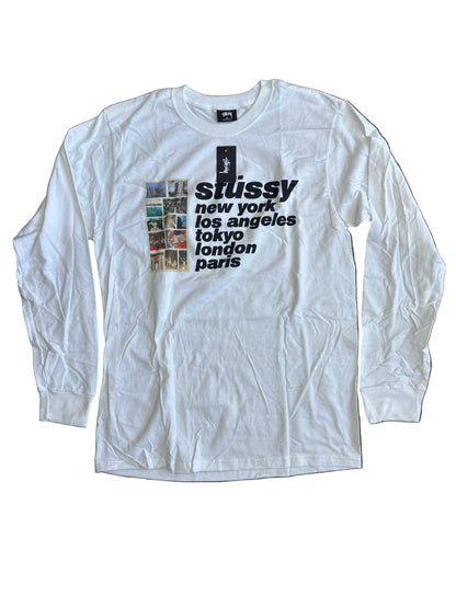 Stussy Italic Collage LS Tee White New