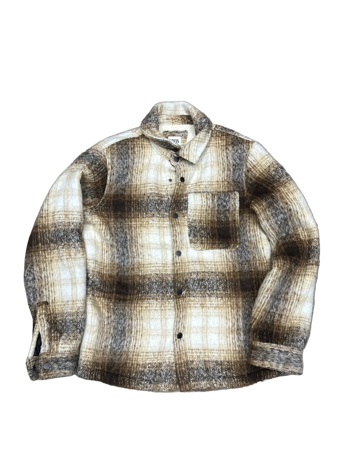 Zara Beige & Brown Plaid Textured Button up Preloved