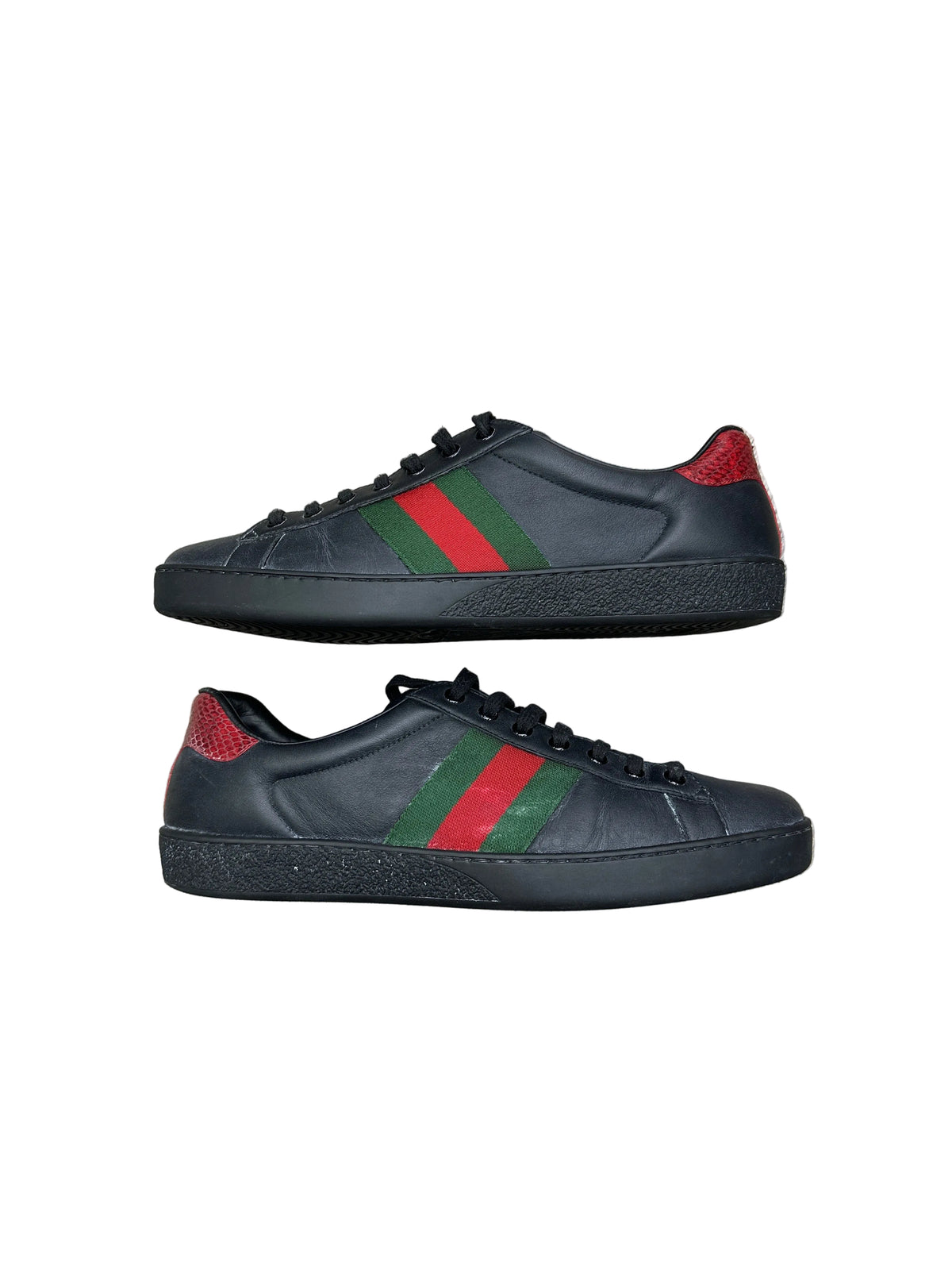 Gucci Ace Black W Red/Green Stripe Preloved