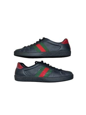 Gucci Ace Black W Red/Green Stripe Preloved