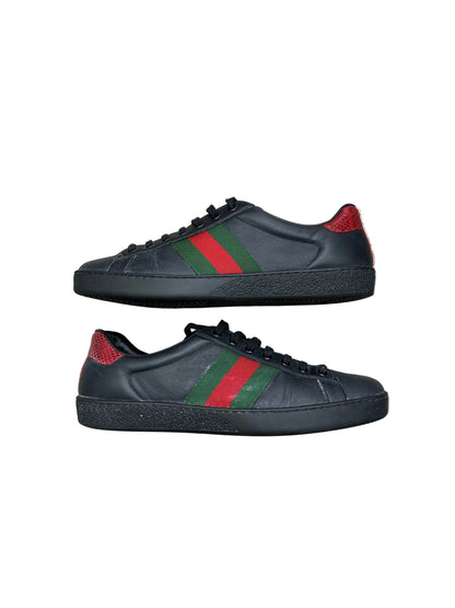 Gucci Ace Black W Red/Green Stripe Preloved