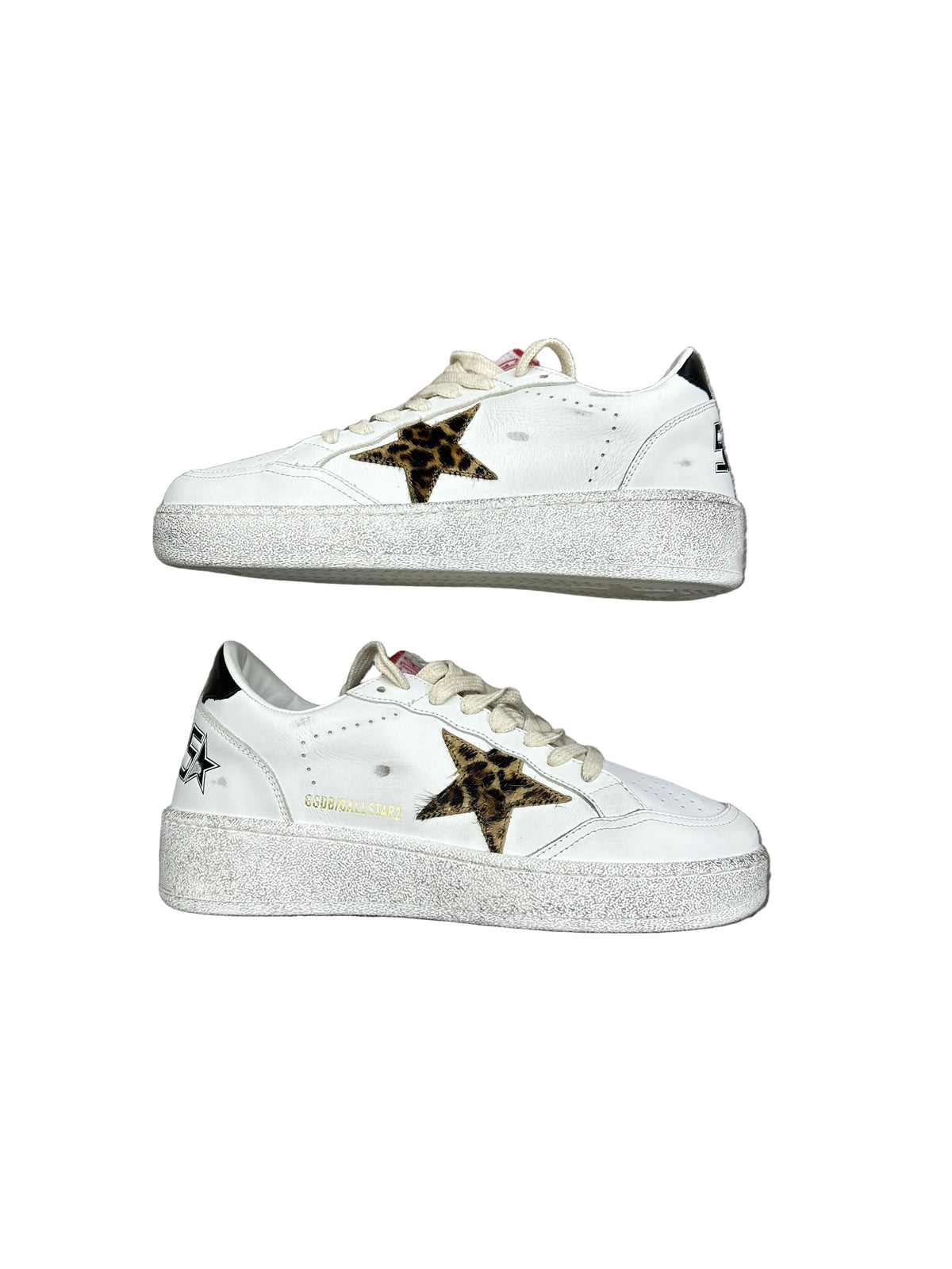 Golden Goose Ball Star White W/Leopard Pony Star Preloved