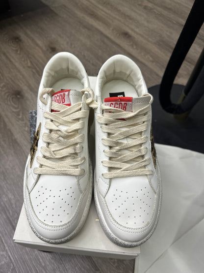 Golden Goose Ball Star White W/Leopard Pony Star Preloved