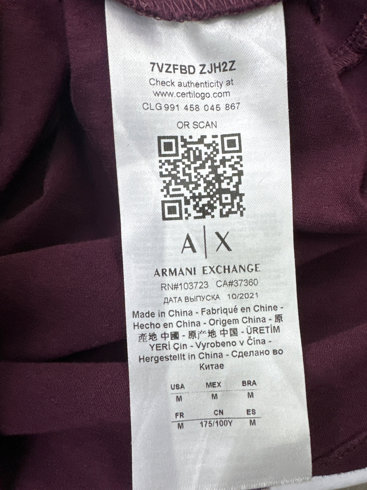 Armani Exchange Polo Tee Burgundy Preloved