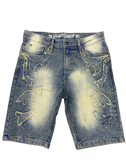 Retro Stitch Rhinestone Jean Shorts Preloved