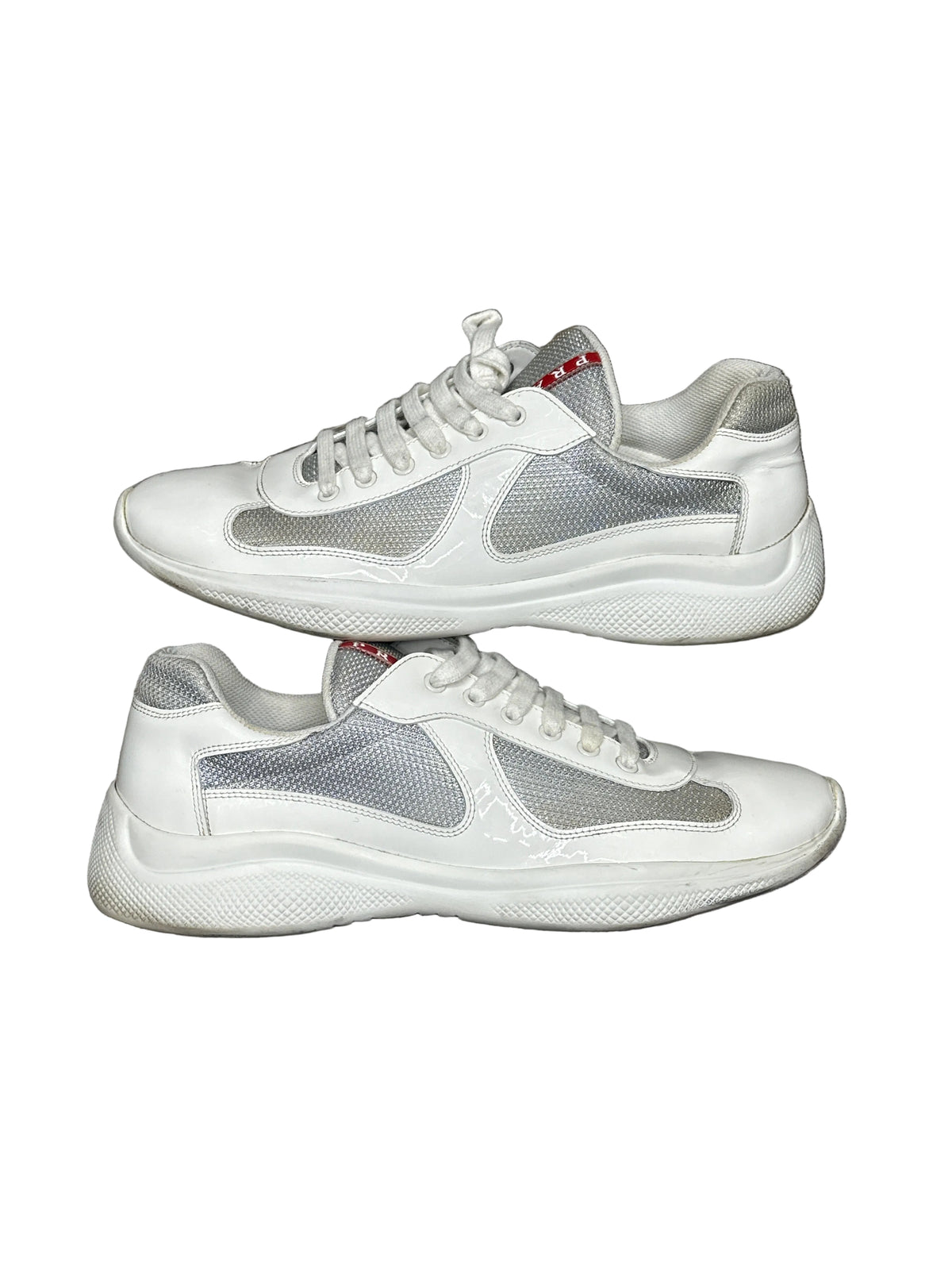 Prada America’s Cup Low White Silver/Grey Preloved Size 10