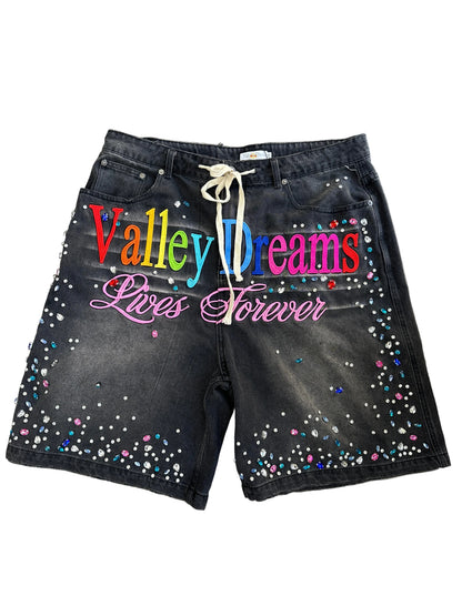 Valle Rhinestone Jean Shorts Grey Preloved