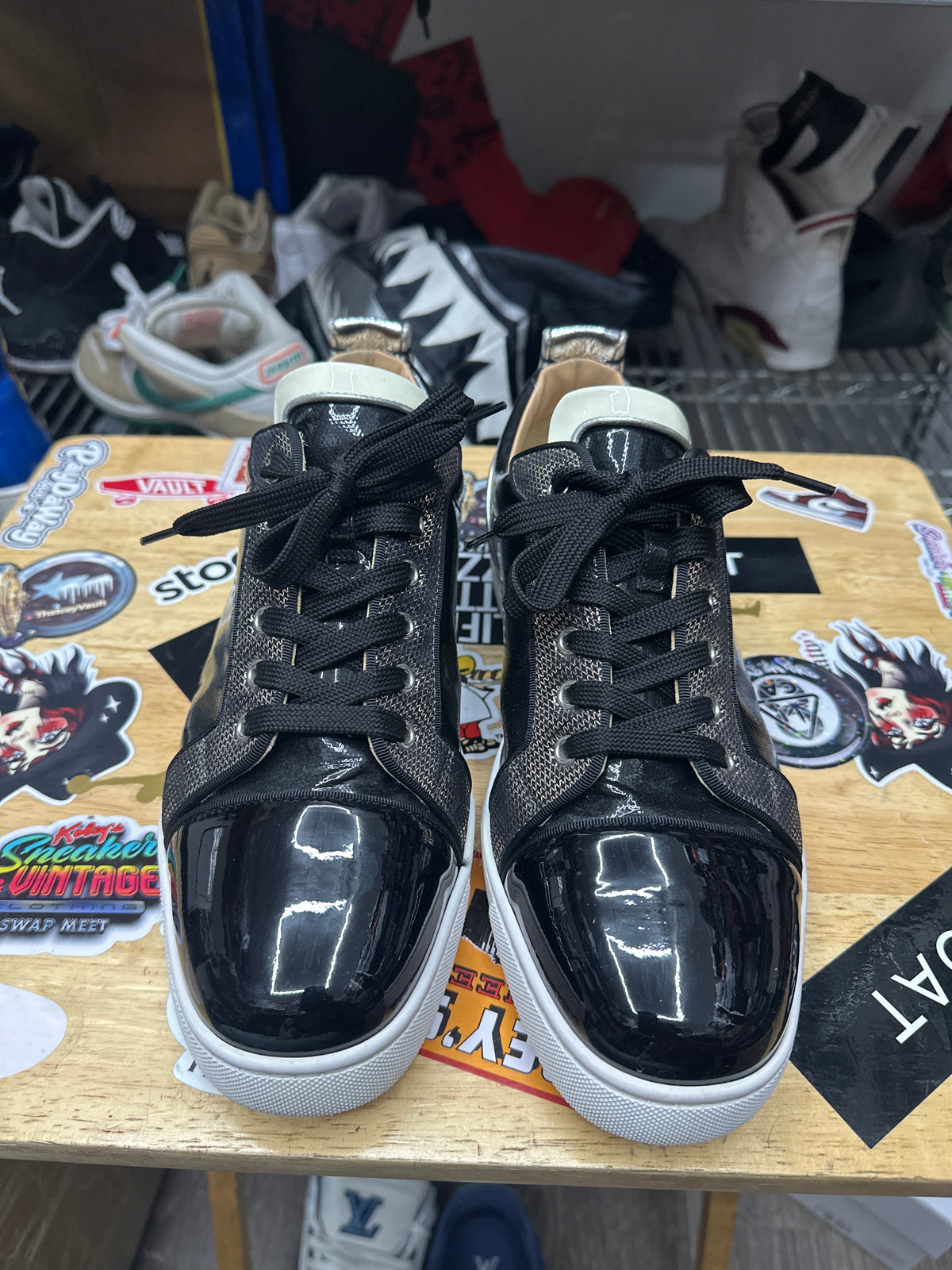 Christian Louboutin Louis Junior Orlato Flat Blk/White/Silver Size 43 Preloved