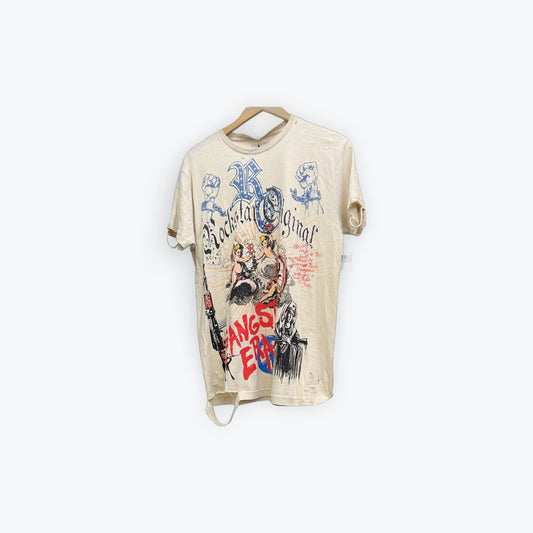 Rockstar Ripped Tee Tan New