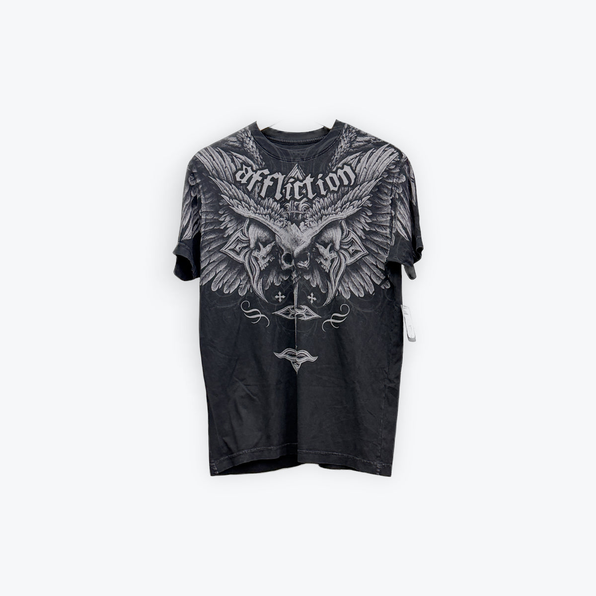 Affliction Tee Skull/Cross Black/Grey New