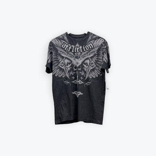 Affliction Tee Skull/Cross Black/Grey New